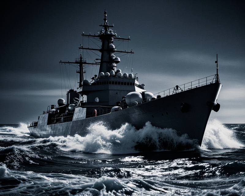 Dark Naval Destroyer in Stormy Sea