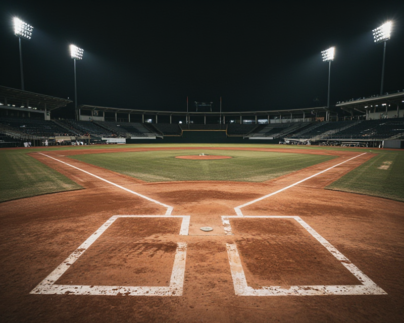 Empty Baseball Stadium at Night